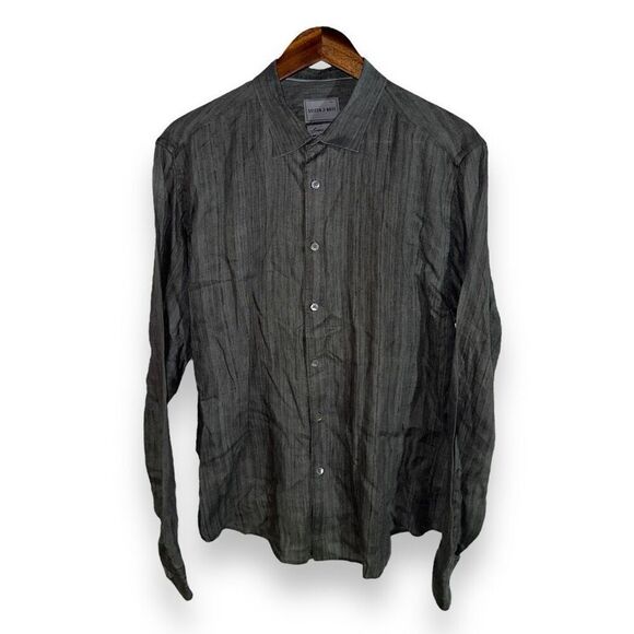 Stitch Note 100% European Linen Button Up Shirt Sz Men’s L in Black - Picture 1 of 6